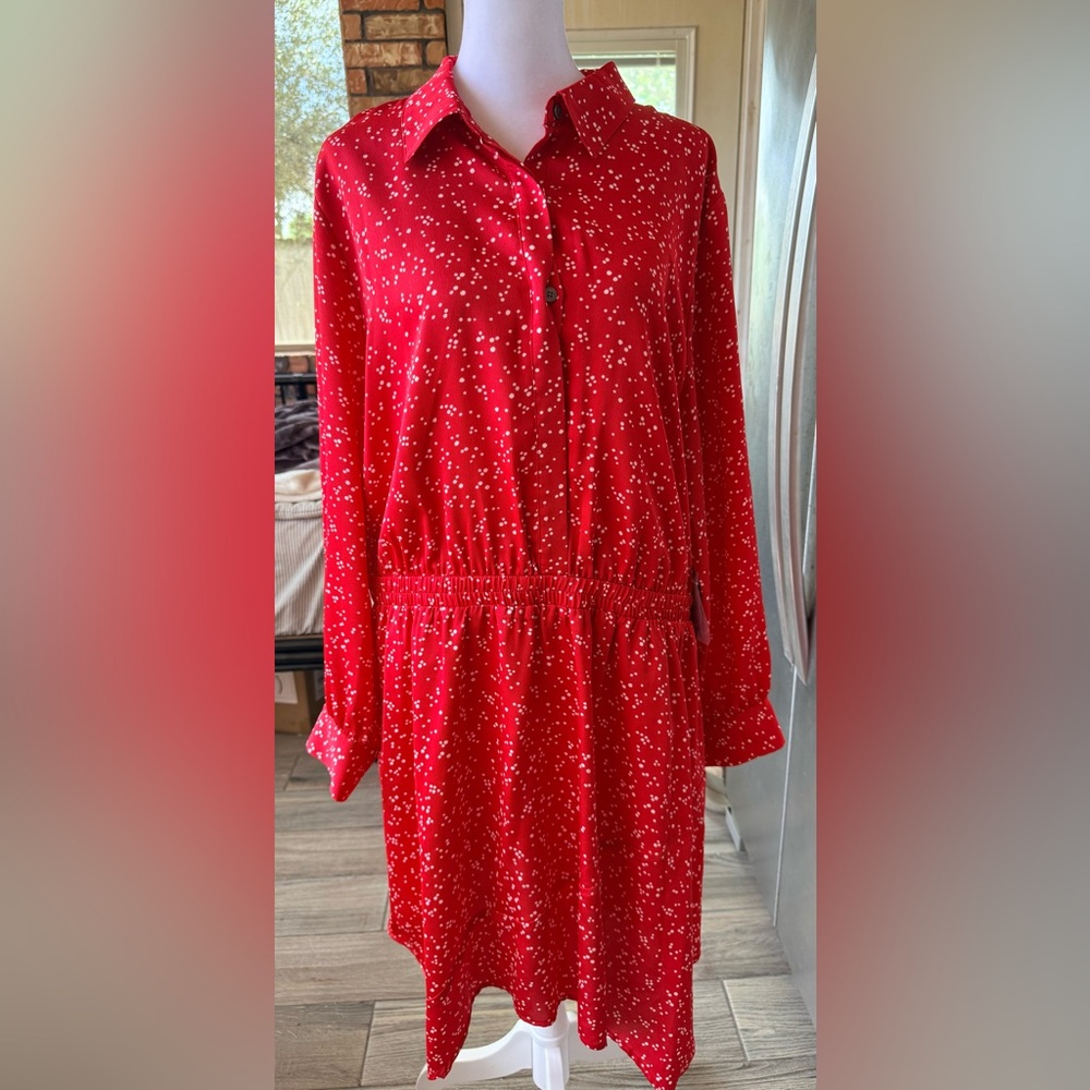 Vince Camaro NWT Long-Sleeve Casual Shirt Dress with White Dot Print